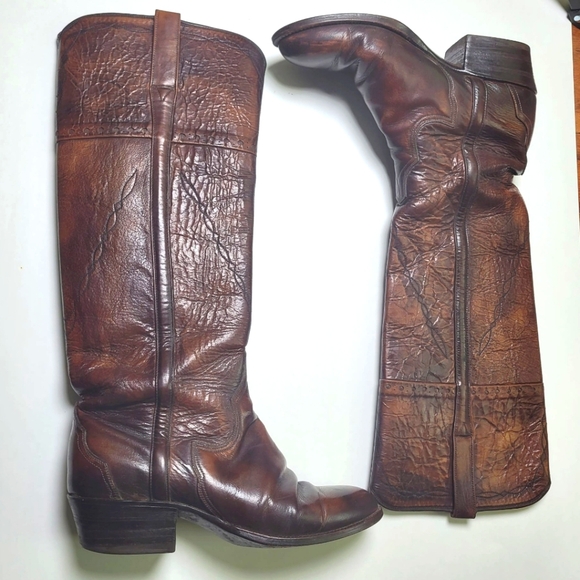 LUCCHESE Womens Western Boot 87808 Tall Brown Leather Knee High Size 6C Cowgirl
